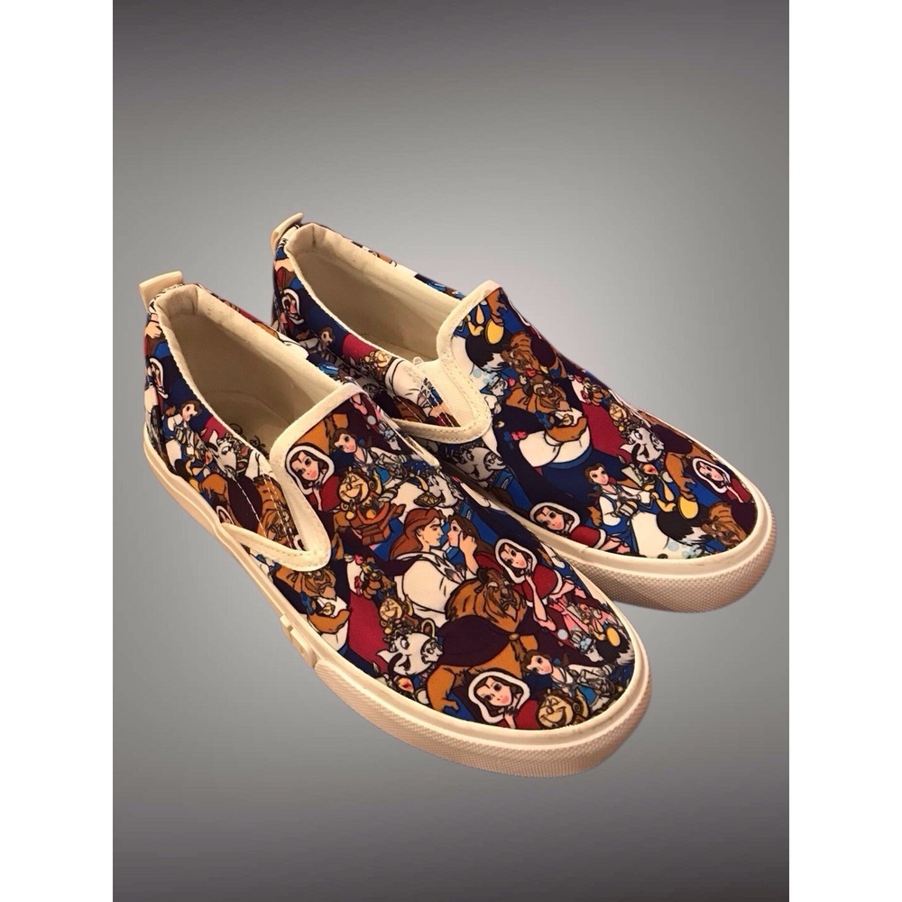 Disney Beauty and the Beast Slip On Sneakers White Canvas Shoes Size‎ 6